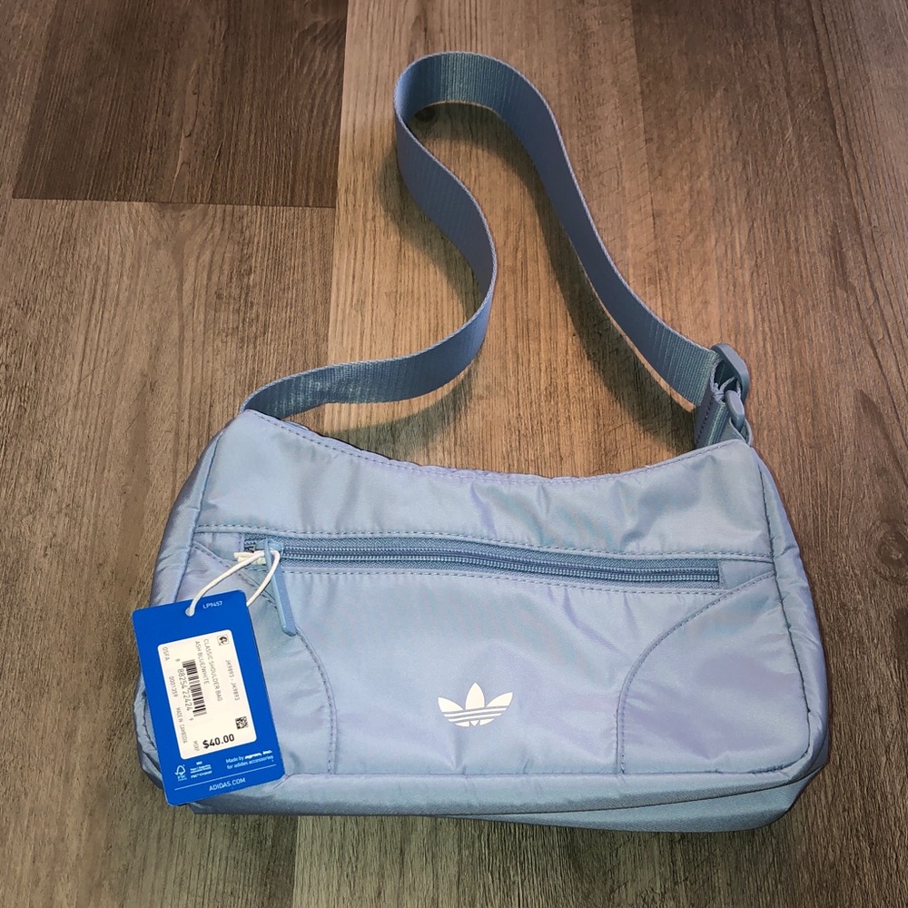 Adidas Originals Classic Nylon Shoulder Bag Ash Blue & White NWT